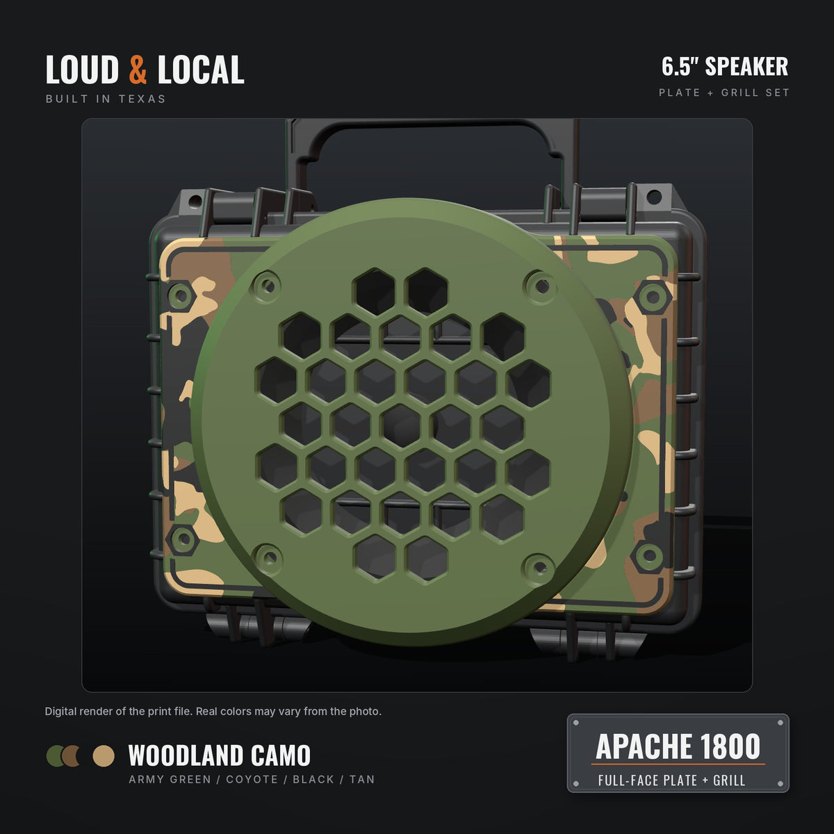 Woodland Camo Apache 1800 full-face plate with army green hex grill
