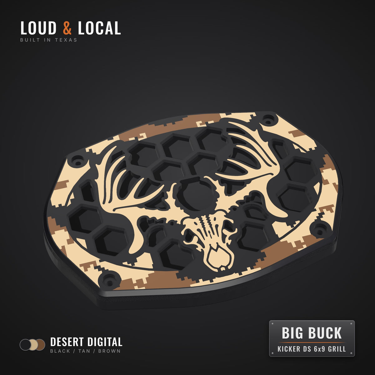 Desert Digital Big Buck speaker grill for Kicker DS 6x9 (black, tan, brown)