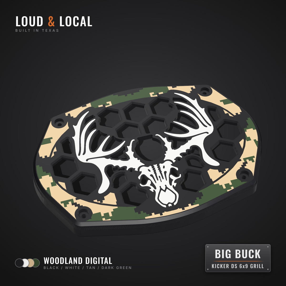 Woodland Digital Big Buck speaker grill for Kicker DS 6x9 (black, white, tan, dark green)