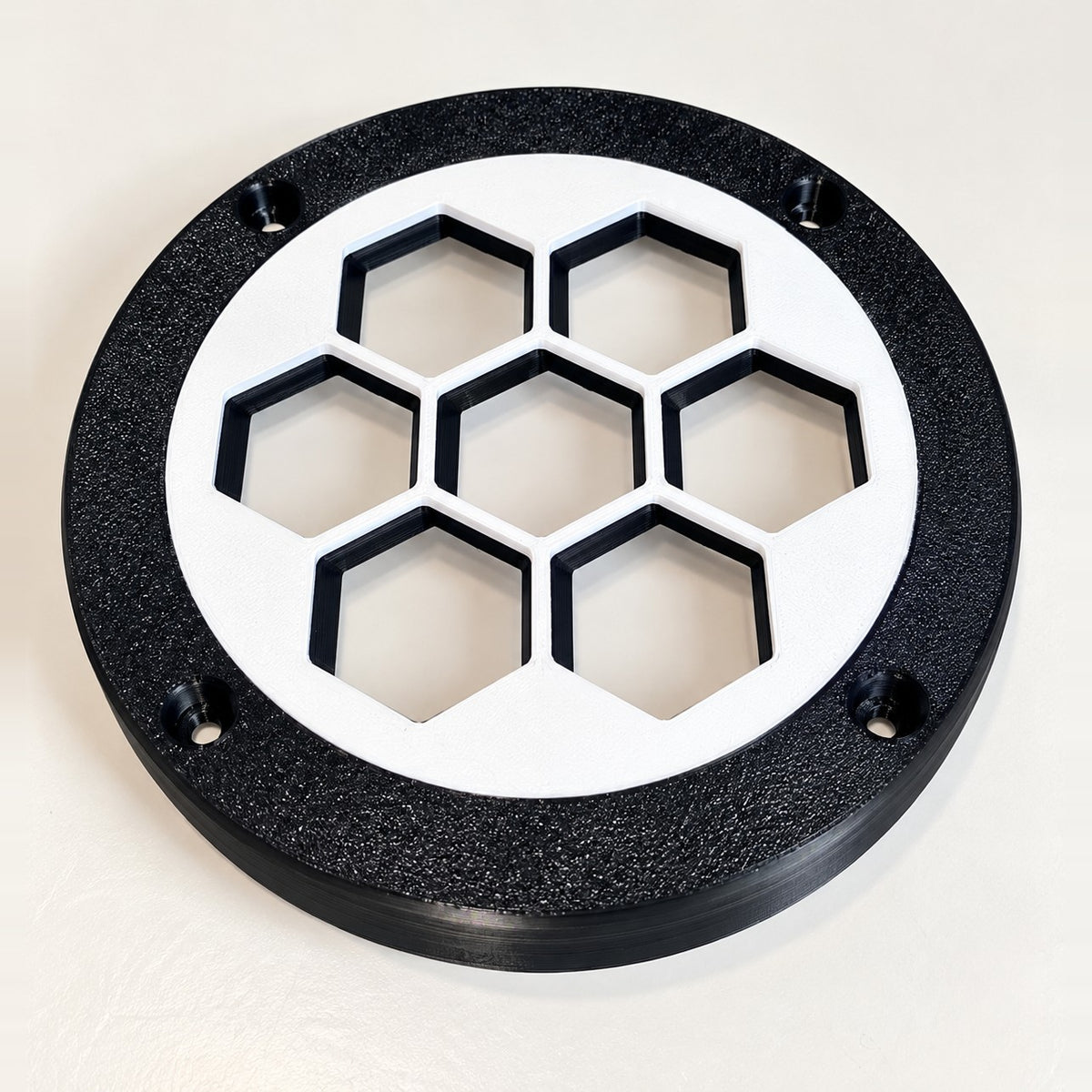 Polk DB522 5.25 inch hex speaker grill, white insert and black ring, 3D printed PETG