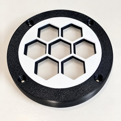 Polk DB522 5.25 inch hex speaker grill, white insert and black ring, 3D printed PETG