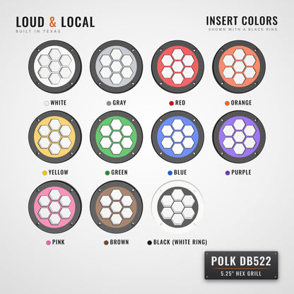 All 11 insert colors for the Polk DB522 5.25 hex grill